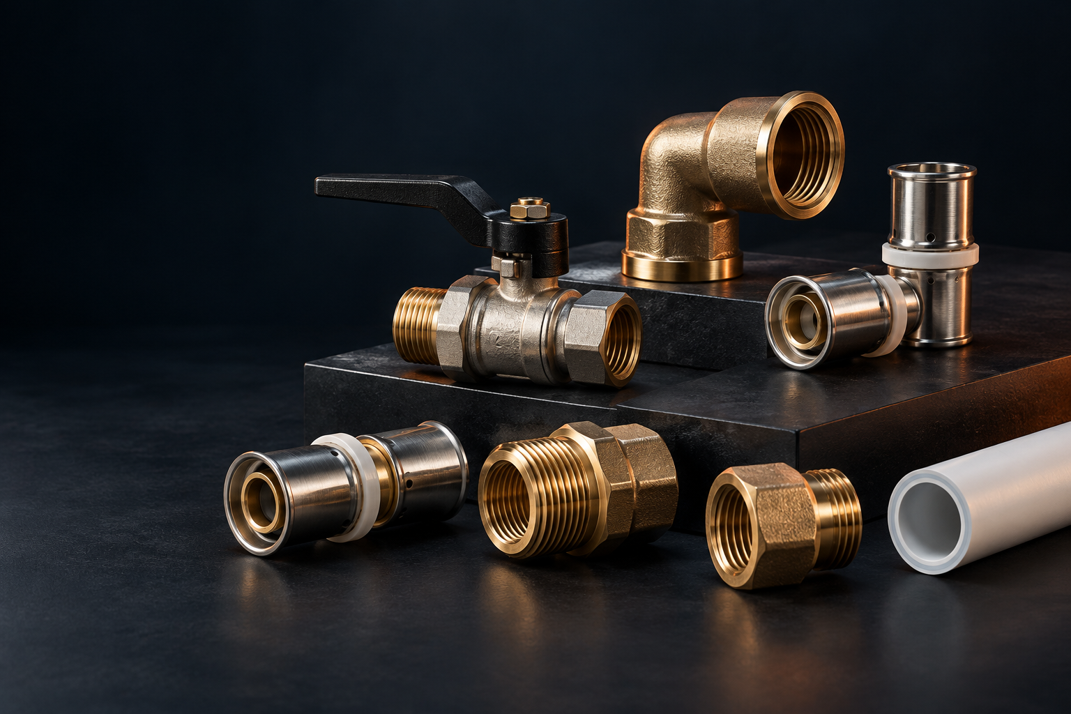 Illustrative brass and stainless steel connection components